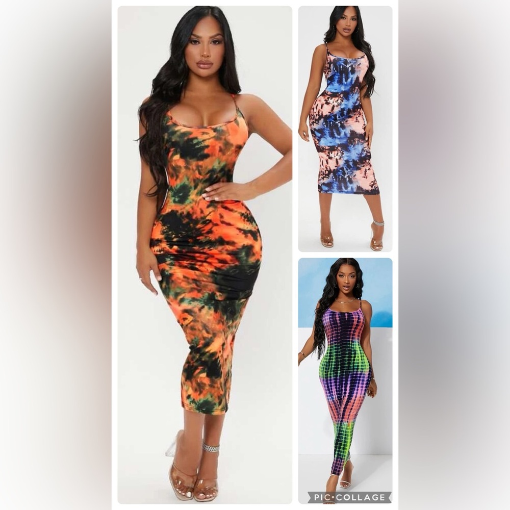 Set of 3 Multicolor Tie-Dye Bodycon Dress